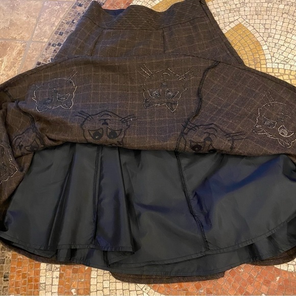 ESHAKTI Women Brown Wool Cat Face Midi Skirt Size Large - Picture 5 of 12